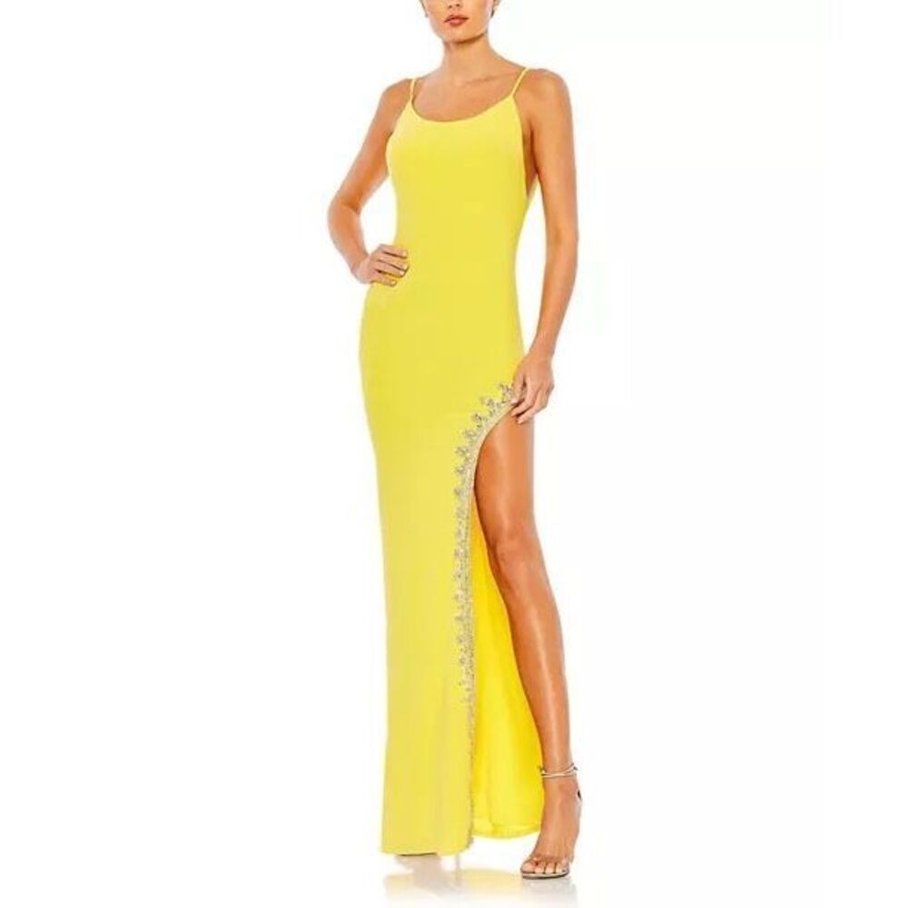 Mac Duggal Rhinestone Encrusted Side Slit Cami Bodycon Gown NEW